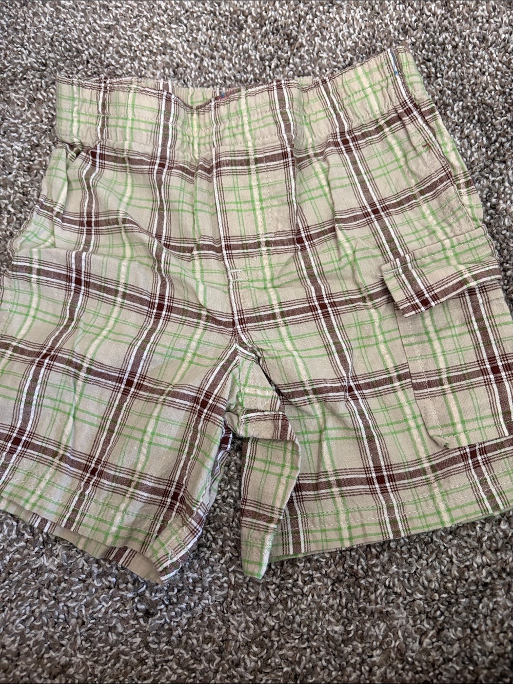Toughskins 18month Plaid Cargo Shorts - Cream, Green & Brown